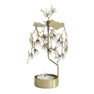 Pine Tea Light Carousel Chime, Gold