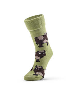 Socks: Cow Bed Socks - Emerald