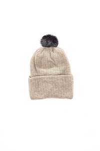 Childrens Possum Pom Pom Beanie - Natural