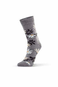 Micro Crew Socks: Daisy Bloom Sock - Grey