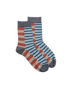 Big Kids: Kids Block Stripe Sock - Grey Mix