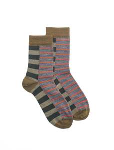 Big Kids: Kids Block Stripe Sock - Khaki