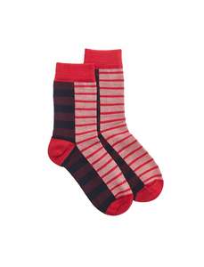 Big Kids: Kids Block Stripe Sock - Red