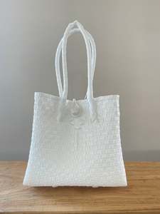 Hand Woven Bags: Hand Woven Tote Bag M - White