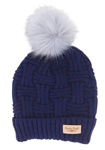 Products: Blue Britt's Knits Plush Lined Knit Hat With Pom