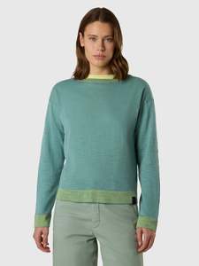 Apparel: Boat-neck sweater with viscose trims