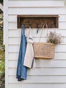 Wooden Wall Shelf with Hooks