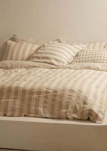 Duvet Covers: 100% Linen Reversible Duvet Set - Wide Natural Stripe