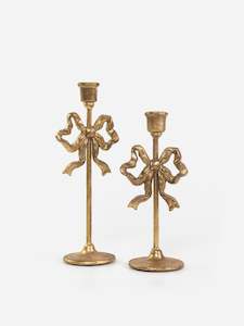 Candle Holders Hurricanes: Gold Bow Candle Holder