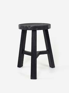 Ottomans Stools: Reclaimed Black Round Stool