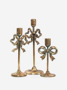 Candle Holders: Aged Gold Bow Candle Holder
