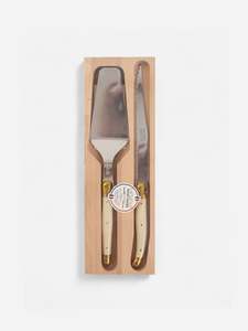 Flatware Serving Utensils: Laguiole Ivory & Brass Cake Set