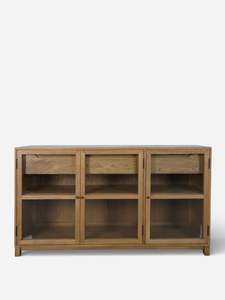 Consoles Sideboards: Baxter Glass and Oak Sideboard