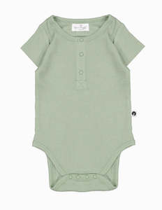 Burrow & Be Henley Rib Short Sleeve Bodysuit - Sage