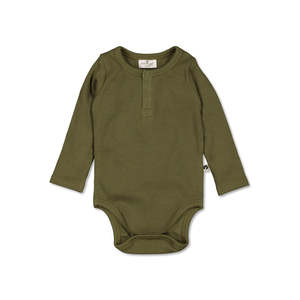Burrow & Be Henley Rib Long Sleeve Bodysuit - Olive