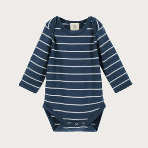 BaBu Merino Long Sleeve Bodysuit - Denim Stripe