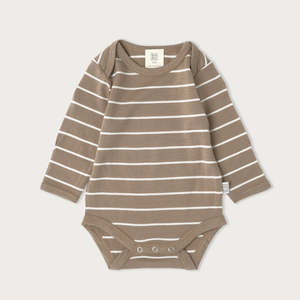BaBu Merino Long Sleeve Bodysuit - Walnut Stripe