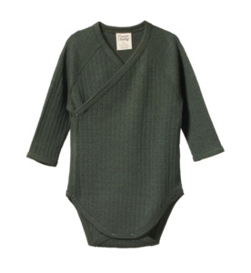 Nature Baby Merino Wool L/S Kimono Bodysuit Pointelle - Thyme - BY BRAND-Nature &hellip;