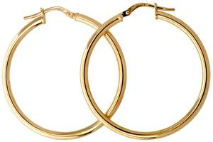 9ct Yellow Gold And Silver Bonded Plain Hoop Earrings