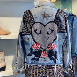 Heartspeak Worldwide Upcycled Denim Jacket - Heart with Wings - SIZE M