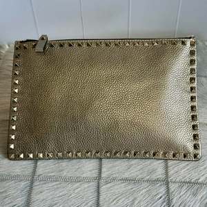 Valentino Rockstud Leather Zip Pouch