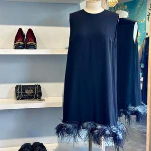 Prada Ostrich Feather Crepe de Chine Dress - SIZE 44 NZ 12