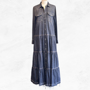 Golden Goose Tiered Denim Maxi Dress - SIZE 40 NZ 10
