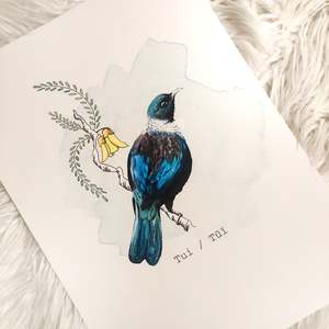 Nz Native Bird Hand Painted Prints: Tui/Tui Nursery Print