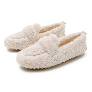 Women's Slipper Teddy Fleece Loafers – Fuzzy Sherpa Moccasin Flats, Cream