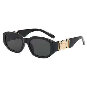Sunnies: Retro Rectangle Sunglasses with Gold Medallion Hinge – Black Statement Frame