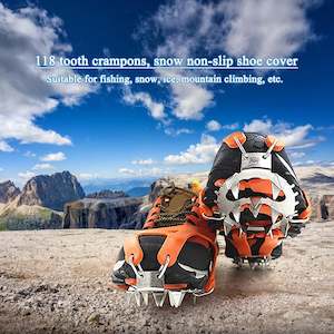 Ice Axes & Crampons: 18 Teeth Climbing Crampons Ice Grips Cleats Over Snow Shoes Antiskid Shoes Manganese Steel Shoe