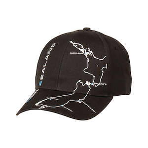 Apparel: Hat Cotton New Zealand Map Black