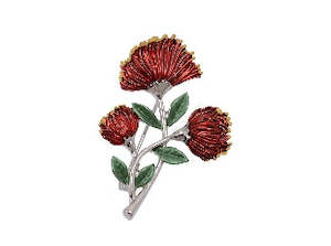 Boxed Pohutukawa Flower Rhodium Brooch