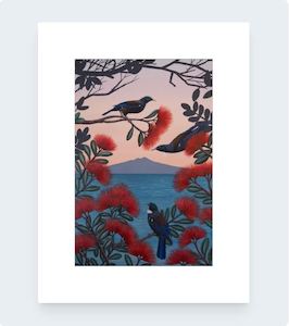 Art Decor 1: Tui's Feast Arkles Bay Pre-Matted Print Art by Anna Evans
