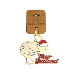 Christmas Decorations: Xmas Hanging Ornament NZ Kiwi w/Glitter Santa Hat