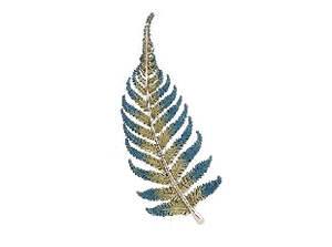 Boxed green & blue silver-fern rhodium brooch