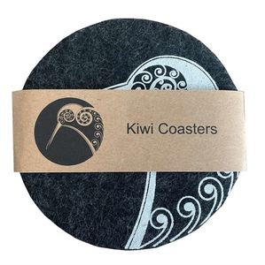 Coasters: Jo Luping Design - Kiwi On Dark Grey Set of 4 - Ecofelt Coaster