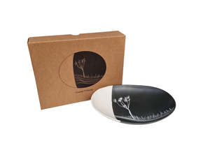 Homewares 1: Jo Luping Design - Coastal Ti Kouka Dipped White On Black - 24cm Porcelain Bowl