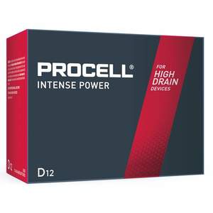 Procell: Procell INTENSE Power D Size Battery 1.5V Alkaline for HIGH DRAIN Bulk Box of 12