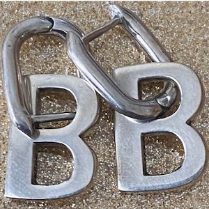 Products: B Initial Sterling Silver Earrings pair