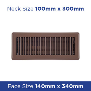 Products: Floor Register - Chocolate Metal Louvered 100x300mm FRCT412 - Floor Grilles Online NZ Depot