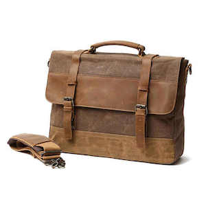Briefcases: Vintage Leather and Canvas Laptop Messenger Bag