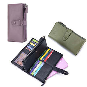 Wallets: Women's Leather RFID Long Wallet – Multi-Card Zip Purse