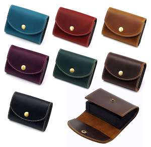 Mini Crazy Horse Leather Card Holder Wallet