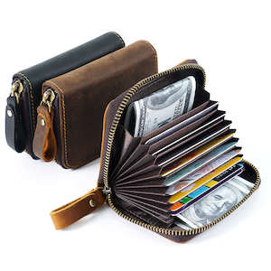 Wallets: RFID Crazy Horse Leather Card Holder Wallet
