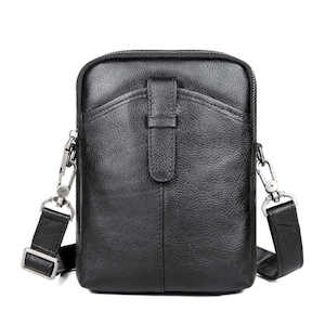 Shoulder Bags: Black Leather Men's Small Crossbody Bag