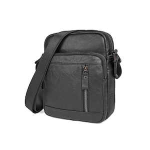 Men's Black Small Leather Crossbody Bag