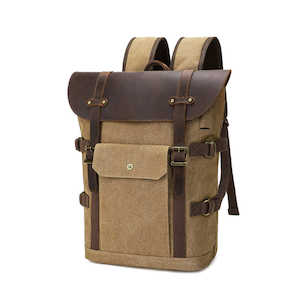 Mens Backpacks: Rugged Crazy Horse Leather & Canvas Laptop Backpack - Fits 15.6" Laptop 22L