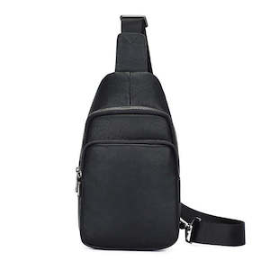 Mens Sling Bum Bags: Men's Black Leather Sling Bag - Minimalist Chest Bag