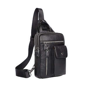 Mens Sling Bum Bags: Black Leather Sling Bag for Men - Shoulder and Crossbody